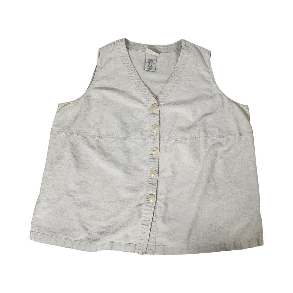 Vintage Kathie Lee Woman Beige Linen Cotton Blend Button Vest Plus Size 22W 24W